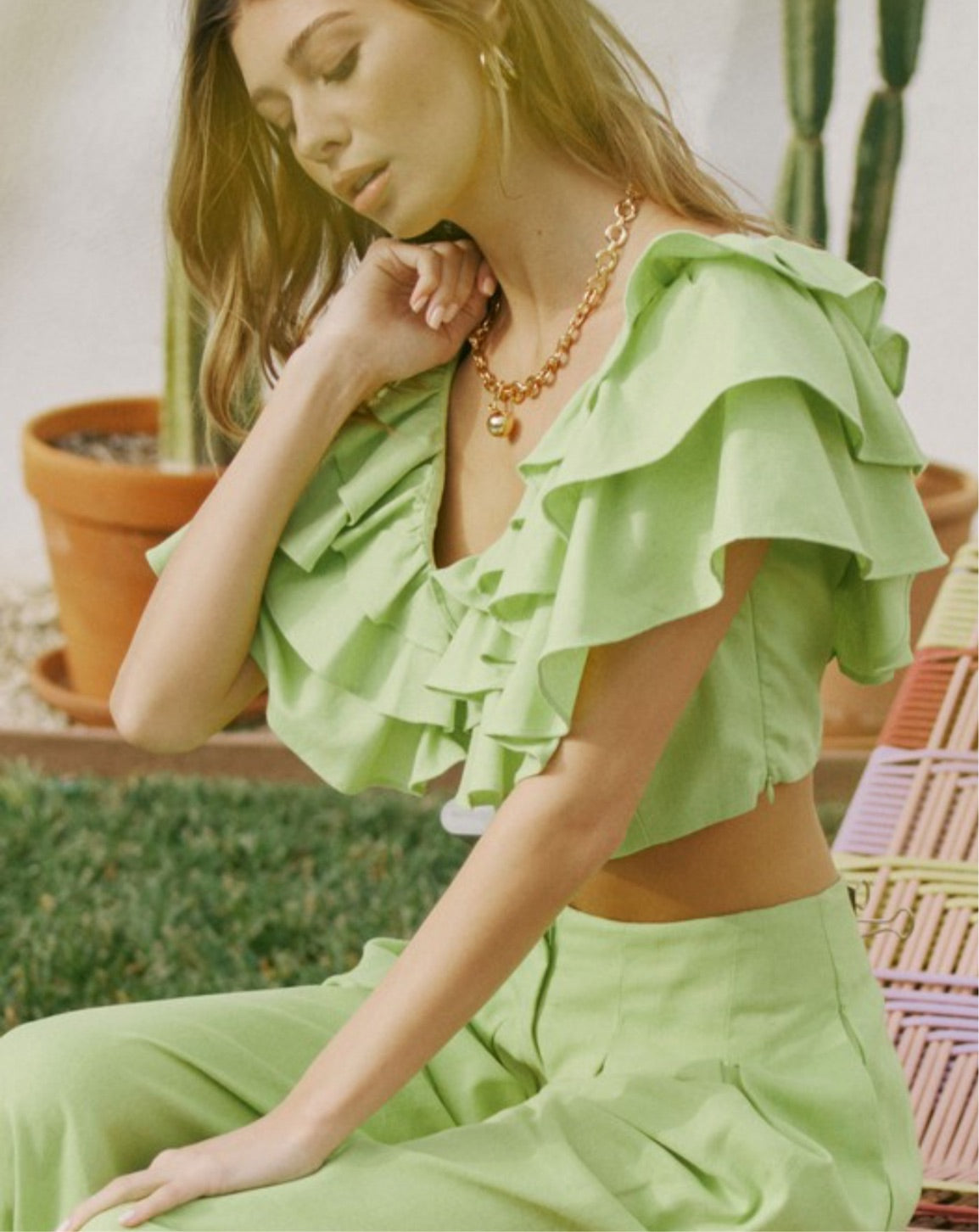 Cali ruffle lime top