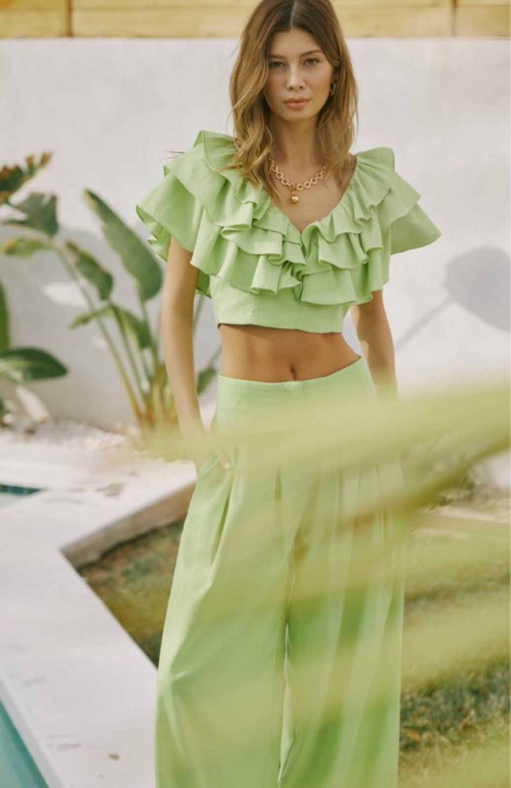 Cali wide leg linen pants lime