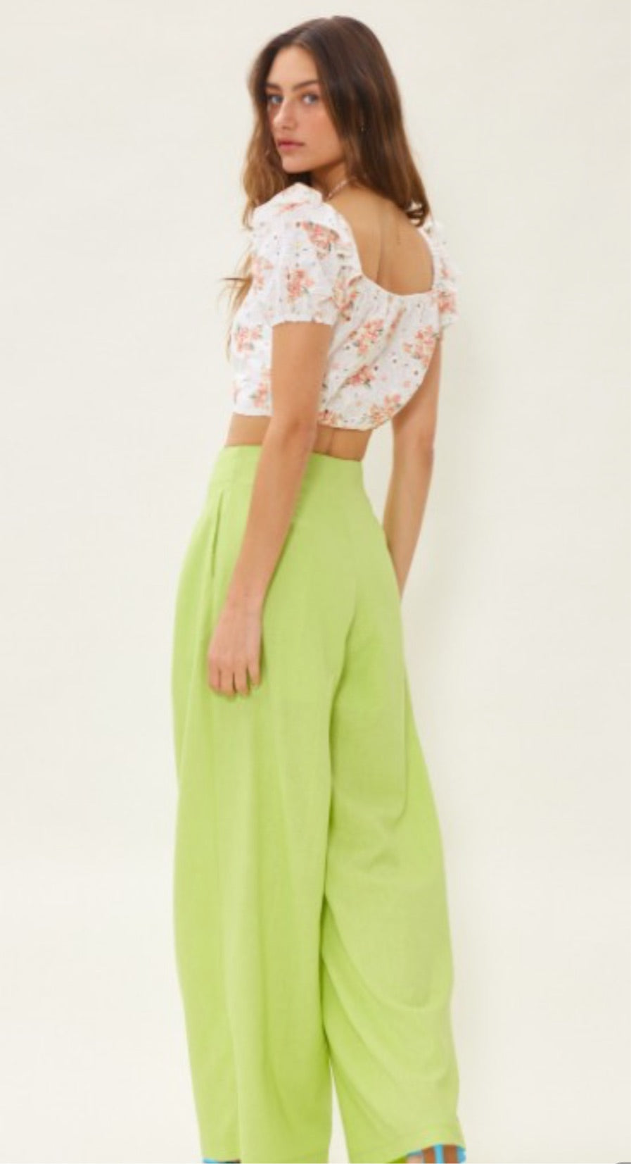 Cali wide leg linen pants lime